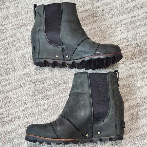 Sorel Lea Joan wedge booties boots black leather size 8.5 - Picture 6 of 9